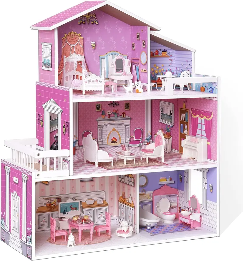 Robud Victorian-Style Wooden Dollhouse With Furnished Rooms 1