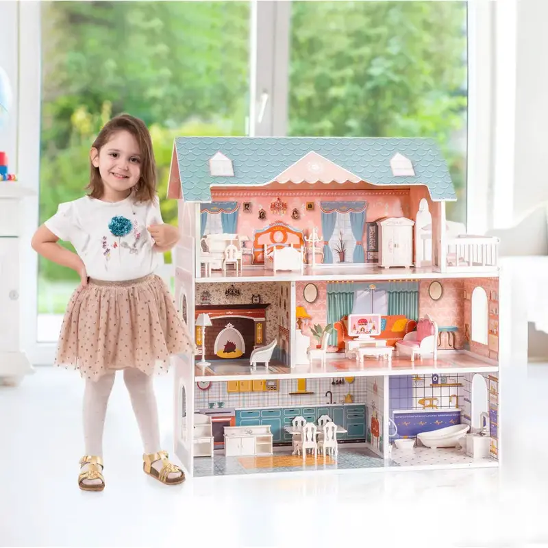 Robud Wooden Dollhouse Featuring Detailed Interior Furniture 1