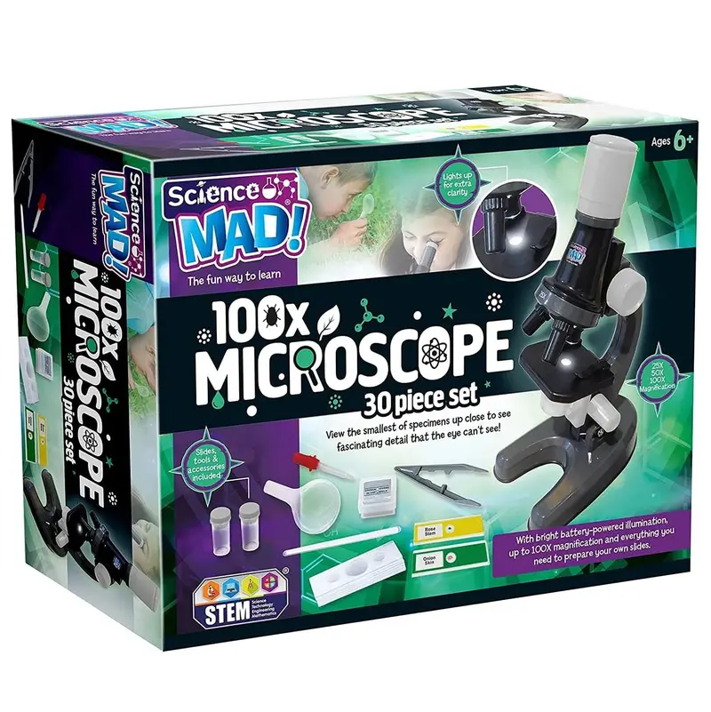 Science Mad 100X Magnification Microscope With 30-Piece Accessory Kit 1