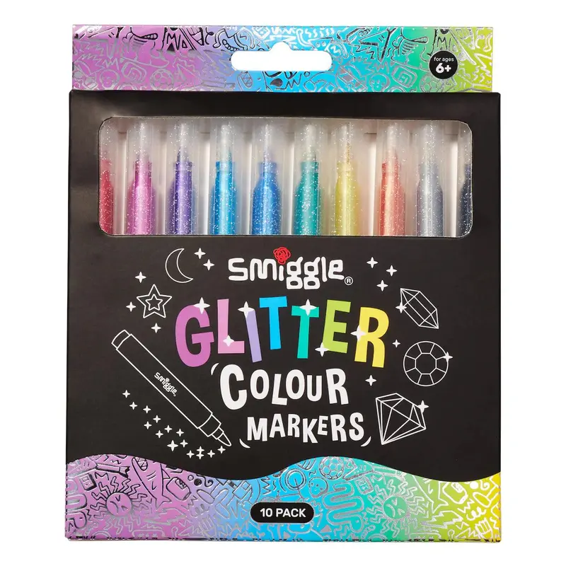 Smiggle 10-Pack Glitter Markers – Vibrant Art Supplies 1