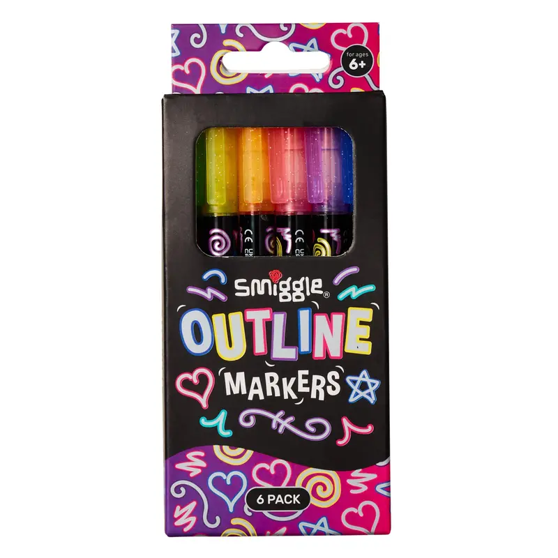 Smiggle Outline Marker Set – 6 Vibrant Fine-Tip Art Markers 1