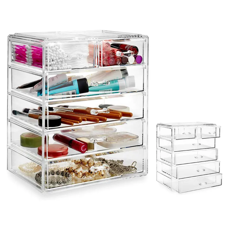 Stackable Makeup Storage Organizer With Mirror And Dividers 1