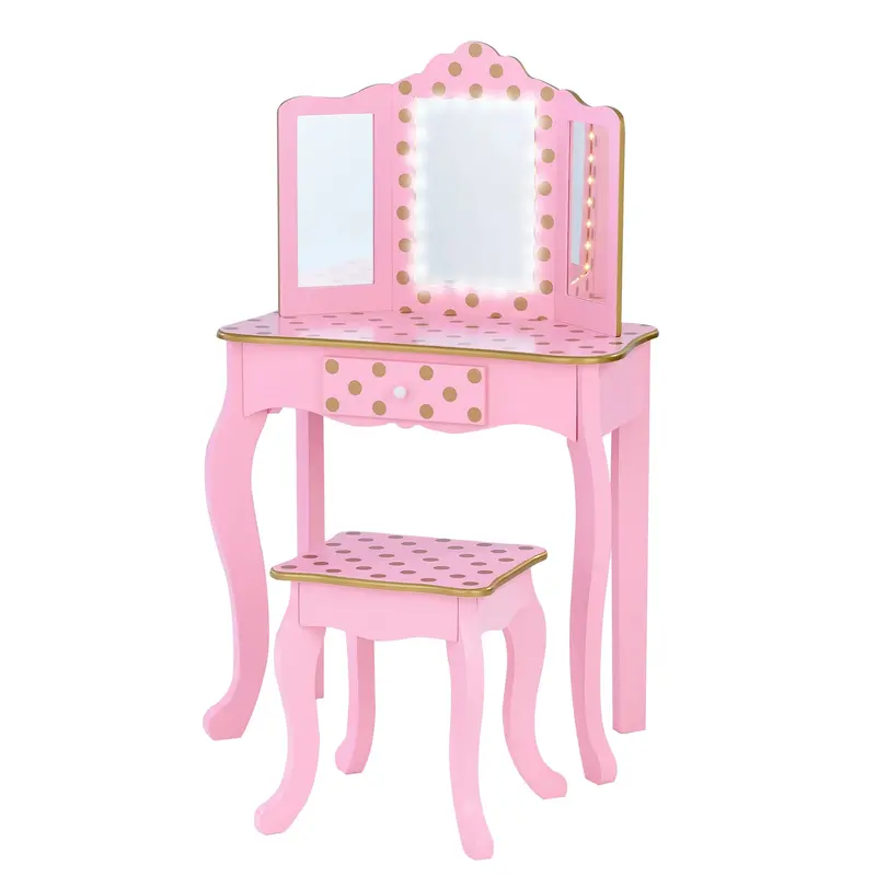Teamson Fantasy Fields Kids Dressing Table & Stool – Led Vanity Set In Pink & Gold 1