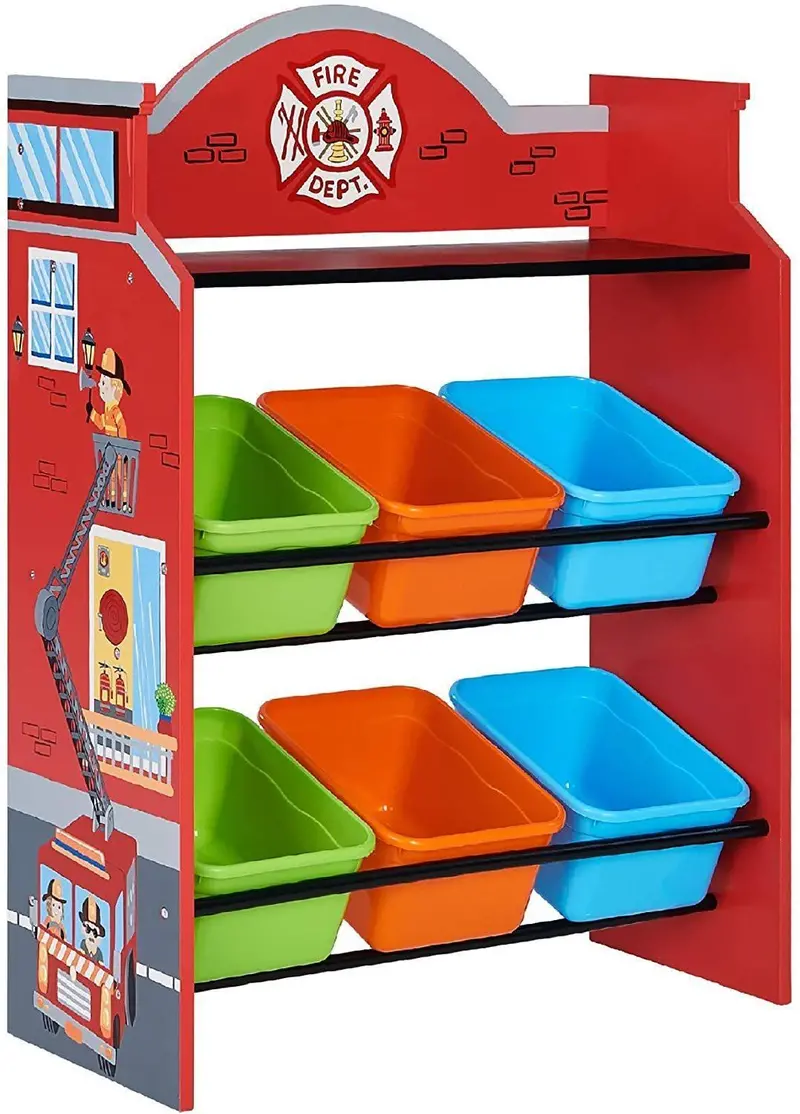 Teamson Usa Little Firefighter Toy Organizer – Fantasy Fields Themed Bin Storage Unit 1