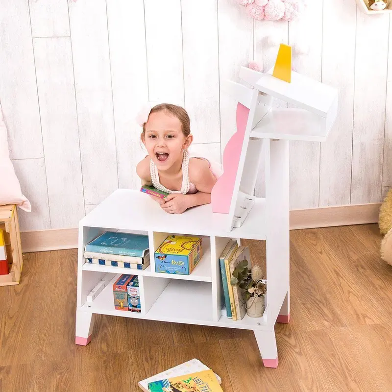 Teamson Zoo Kingdom Unicorn Bookshelf – Pink And White Themed Shelf For Children 1
