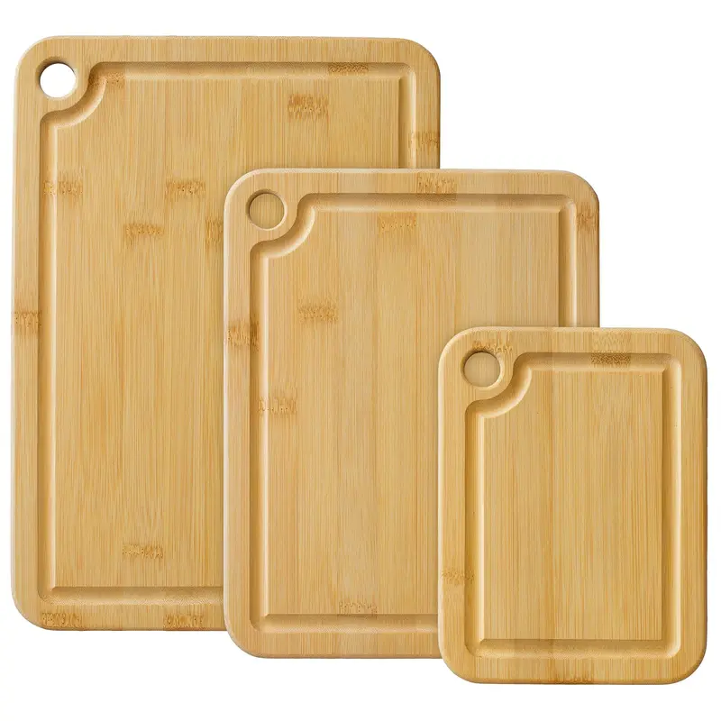 Three-Piece Bamboo Cutting Board Set With Juice Channels 1