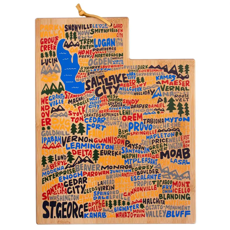 Utah Handcrafted Cutting Board Showcasing Wander On Words Illustration 1