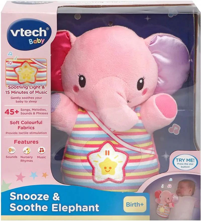 Vtech Snooze & Soothe Pink Elephant Soother For Babies 1