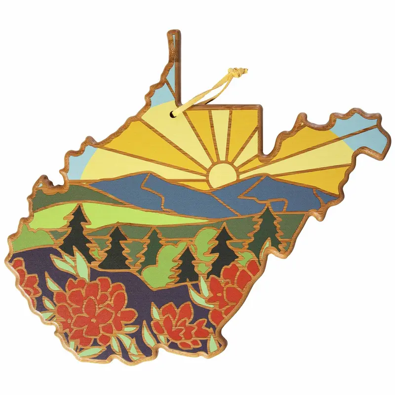 West Virginia State-Themed Cutting Board – Hand-Illustrated Design By Summer Stokes 1