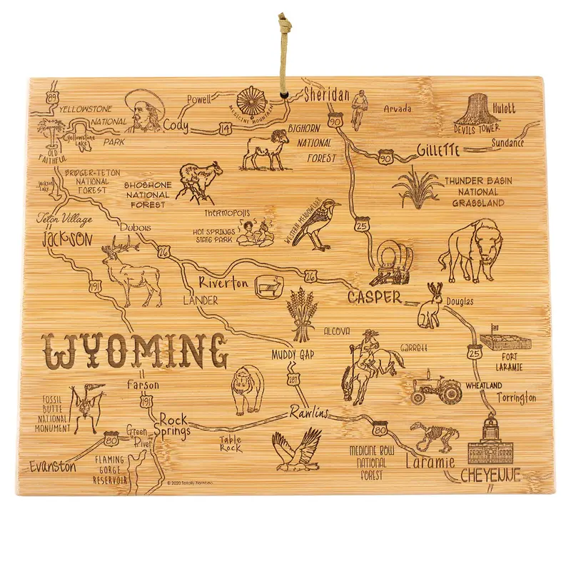Wyoming State Outline Cutting Board – 11" X 14.25" 1